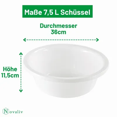 Produktbild von Novaliv 5x Spülschüssel Rund 7,5L, D36 cm, Weiß, BPA-frei & Spülmaschinenfest – Ideal für Küche und Camping, Rundschüssel, Große Plastikschüssel, Waschschüssel, Kunststoffschüssel, Teigschüssel