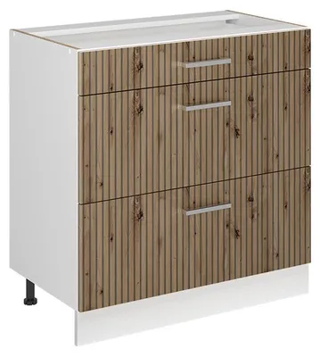 Productafbeelding van Keukenonderkast Vicco R-Line Artisanaal eiken/Wit 80 cm met 3 laden zonder werkblad, Model 72331
