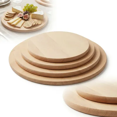Obrázok produktu pre SADA 4 DREVENÝCH KRUHOVÝCH DOSIEK s priemerom 40, 35, 30, 25 cm na pizzu a občerstvenie z bukového dreva