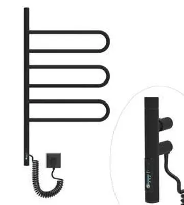 Immagine prodotto di ELNA scaldasalviette in acciaio basso legato, Termosifone elettrico da bagno, girevole a 180°, con 3 bracci pieghevoli, in nero opaco, 90W, 84x46 cm