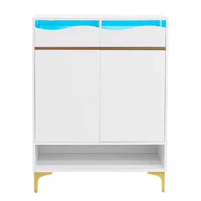 Produktbild von Moderner weißer Schuhschrank mit LED 16 Farben – Platzsparender Flurschrank 80×35×105 cm mit Schubladen & Ablagen