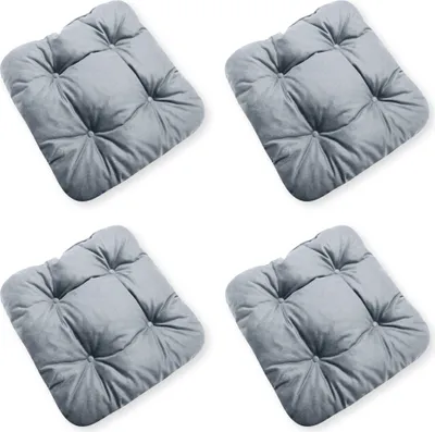 Produktbild von 4L Textil 4er Set Stuhlkissen mit Bändern Indoor & Outdoor Sitzkissen Gartenstuhlauflagen Sitzauflagen Bodenkissen (40x40 cm, 4 er Set, Grau)