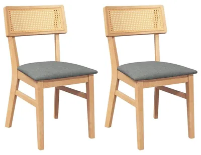 Image de Chaises de salle à manger avec coussins, lot de 2, en bois d'hévéa massif
