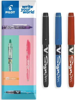 Productafbeelding van Pilot V Sign Pen finelinermarker - 2,0 mm punt - 0,6 mm lijnbreedte - Essential Pack - Zwart - Blauw en rood (3)
