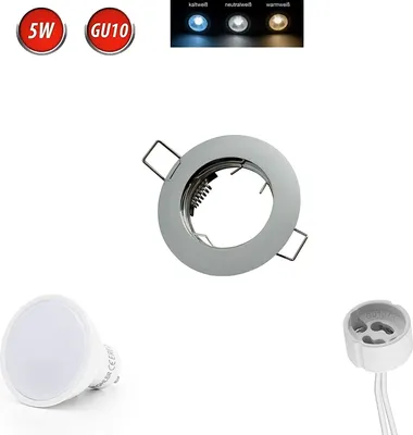 Produktbild von Einbaustrahler GU10 Ø65mm Bohrloch Alu inkl. GU10 5W Neutralweiß 350 Lumen LED Leuchtmittel Chrom Rund
