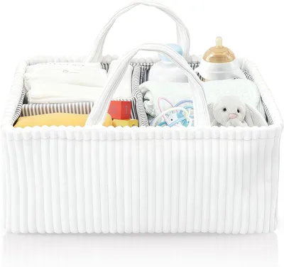Zdjęcie produktu dla Organizer na pieluchy 38x28x18 cm, biały, sztruks, do przewijaka