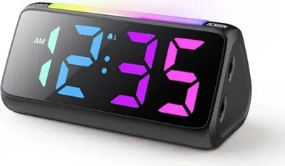 Produktbild von Netzu Wecker Digital, Digitaler Kinder mit Licht, Bunter LED Anzeige, 0-100% Helligkeitsdimmer, 2 Alarme, Snooze, 3 Wecklautstärke, USB
