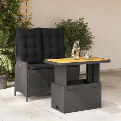 Produktbild von Design 2-tlg. Garten-Essgruppe mit Kissen Schwarz Poly Rattan, Gartenmöbel-Sets 2024 Neu