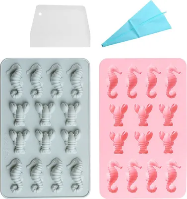Produktbild von 2 Stück Seepferdchen- Und Hummer-Schokoladenformen Für Hartbonbons, Meeresorganismus-Silikonform Für Fettbomben, Fondant, Kuchendekoration, Mini-Seife, Buntstift, Schmelzeiswürfelform
