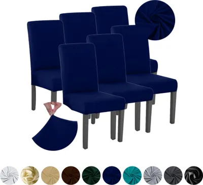 Produktbild von MEBLE ODNOWA, Stuhlhusse, Stuhlbezug, Standardgröße, Glat, Navyblau, 6er, elastisch, Stuhlbezüge, Stuhlhussen, maschinenwaschbar, stretch hülle, möbelschoner