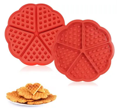 2er Set Herz-Waffelform aus Silikon, antihaft, 5 Förmchen, 17,5 cm