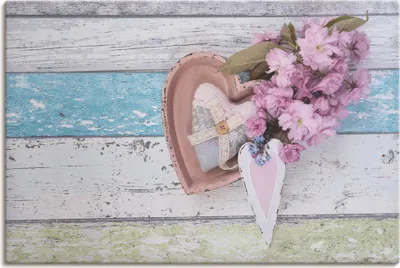 Produktbild von ARTland Leinwandbild Stillleben mit Kirschblüten und Herzen Größe: 90x60 cm