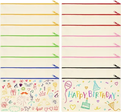 Produktbild von Taschen Bemalen, 18 Stück Stofftaschen Zum Bemalen Kinder 21x12cm DIY Blanko Stoff Federmäppchen Baumwolltaschen Unbedruckt, Stoffbeutel mit Reißverschluss für Kinder Basteln Kindergeburtstag