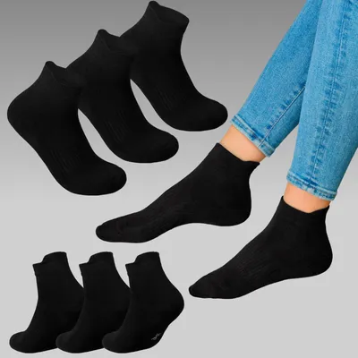 Produktbild von Sneakersocken Uni mit Fersenlasche – Nahtlose Kurzsocken aus Baumwolle Thermosohle atmungsaktiv Knöchelsocken Damen Herren Schwarz 24 Paar 35 - 38