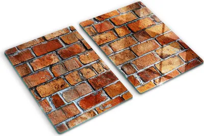 Produktbild von Tulup Glas Herdabdeckplatte - 2x40x52 cm - Glaskeramikkochfeld-Abdeckung Spritzschutz Glasabdeckplatte Kochplattenabdeckung und Schneidebrett - Zweiteilig - Sonstige - Backsteinmauer - Braun