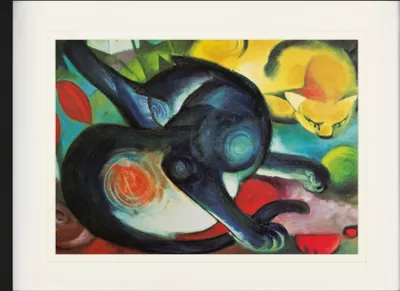 Obrázek produktu pro Franz Marc Zarámovaný obraz s elegantním paspartováním | Obrazy na zeď | V rámu - Dvě kočky, modrá a žlutá, 1912 (60 x 80 cm)