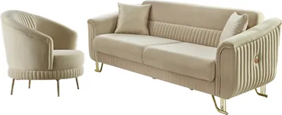 Produktbild von Villa Möbel Sofa Set Vega Creme Stellvariante:2+1 Relax- und Bettfunktion, pflegeleichter Mikrofaser Samtstoff