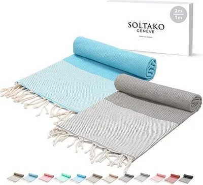 Produktbild von Unyqoos® XXL Fouta Hamamtuch – 100% Baumwolle, 100×200 cm, extra groß & leicht, saugfähig & schnelltrocknend, Strand‑/Sauna‑/Yogatuch im Geschenkset