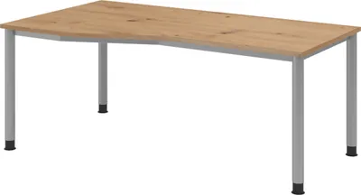 Produktbild von bümö Schreibtisch Serie-H - Gestell: Silber, Nachbildung: Asteiche, Größe:  180 x 100 cm