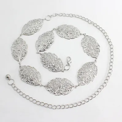 Produktbild von Damen Metallgürtel, Dekokleid mit Blattausschnitt und Taillenkette, silber