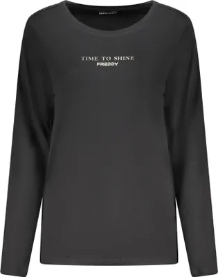 Produktbild von Schwarzes Damen Langarmshirt: Weiter Ausschnitt & stylischer Druck