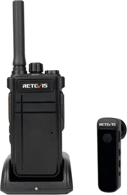 Zdjęcie produktu dla Retevis RB637 Radio Bluetooth, Walkie Talkie z zestawem słuchawkowym Bluetooth, akumulator 2000 mAh USB, latarka, zestaw głośnomówiący Walkie Talkie z bezprzewodowym klonem (czarny, 1 szt.)
