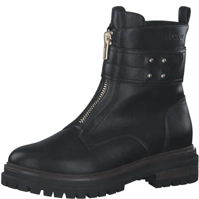 Image de Bottines pour femmes s.Oliver, en similicuir, sans talon, avec fermeture éclair, couleur noire