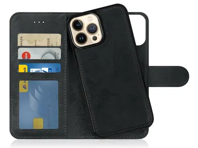 Produktbild von MyGadget Flip Case Handyhülle für Apple iPhone 14 Pro Max - Magnetische Hülle aus Kunstleder Klapphülle - Kartenfach Schutzhülle in Grau Schwarz