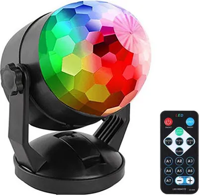 Produktbild von LED-Discokugel mit Musiksteuerung & Fernbedienung, 7-farbige Drehbeleuchtung, USB-betrieben, Saugnapfmontage