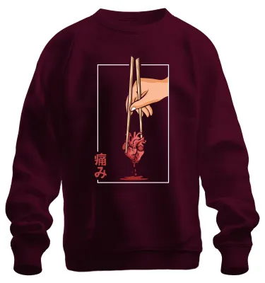 Zdjęcie produktu dla 痛み Anatomisches Herz Essstäbchen Anime Vaporwave Japan Streetwear Uni Bluza Pullover, bordowy, S