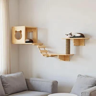 Image de Omgoods - Ensemble de 5 éléments pour mur d'escalade pour chats, idéal pour l'intérieur
