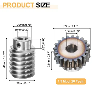 Produktbild von #45 Stahl Schneckenradsatz 20T 1,5 Modul 20:1 š¹bersetzungsverh?ltnis, Antriebsgetriebe Rad Reduziergetriebeteil (Zahnrad-10mm Bohrung 33 mm Au?endurchmesser, Stange 10mm Bohrung)