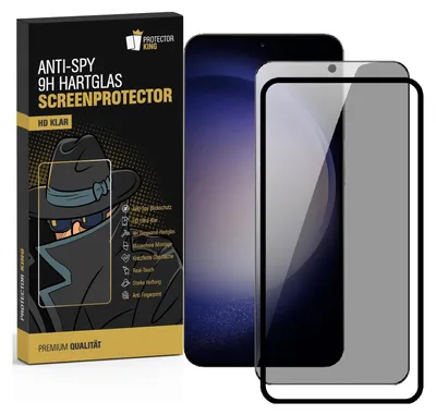 A product package for a screen protector is shown next to a smartphone with a screen protector applied.