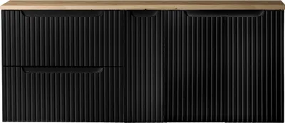 Produktbild von Doppelwaschtisch-Unterschrank 140cm, in schwarz mit Eiche, NEWPORT-56-BLACK