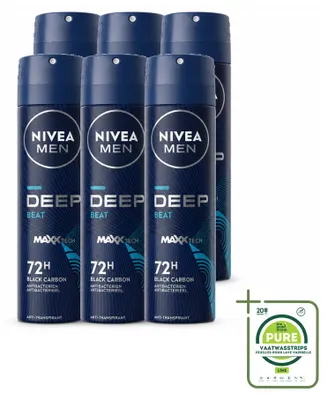 Immagine prodotto di 6 deodoranti spray NIVEA MEN Deep Beat - 150 ml - confezione grande - 6 pezzi