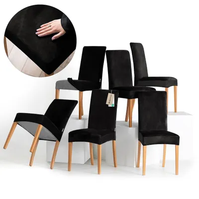 Produktbild von Stuhlhussen Stretch Set schützender Stuhlbezug Universal Stuhlüberzug Hussen 6er Set Schwarz
