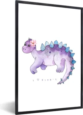 Produktbild von MuchoWow® Gerahmtes Poster Dinosaurier - Kinderzimmer - Zitat - Mädchen - Kinder - Rosa - Kind 60x90 cm - Poster mit Schwarzem Bilderrahmen Wandposter Rahmen Foto Bilder - Kunst
