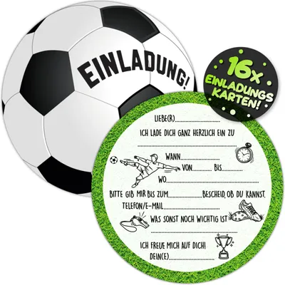 Productafbeelding van 16 Voetbaluitnodigingen voor Kinderfeestje - Soccer Party Kaarten