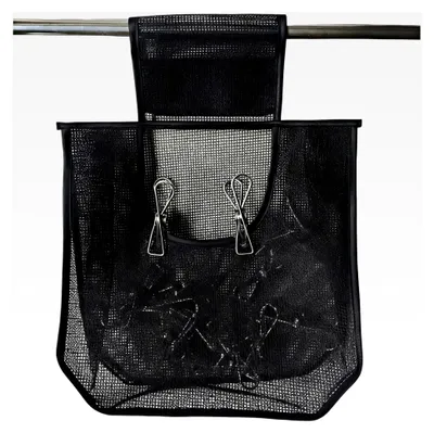 Produktbild von Schwarzer Mesh-Wäscheklammerbeutel für Wäscheleine mit Bügel – Robuste Tasche für Wäsche, Socken und Unterwäsche, tragbarer Klammerkorb für Haus und Garten