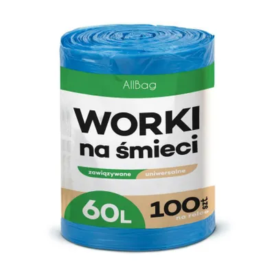 Obrázek produktu pro Odpadkové pytle 60 l, 100 ks, modré – odolné proti roztržení, se stahovací šňůrkou, velká role univerzálních odpadkových pytlů