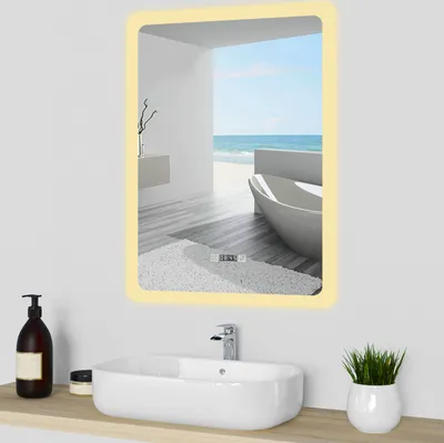 Produktbild von LED Badspiegel mit Uhr Beschlagfrei Badzimmerspiegel 60x80cm Wandspiegel mit Kalt/Neutral/Warmweiß Dimmbar Speicherfunktion Vertikal Installation CRI 90+