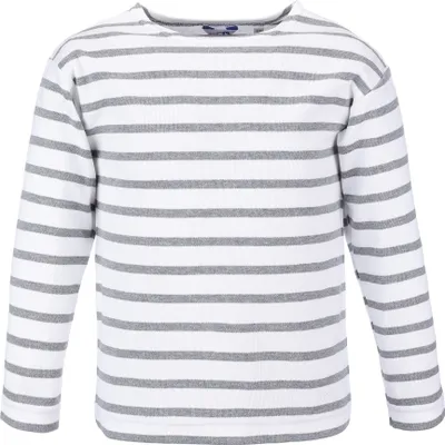 Produktbild von modAS Bretonisches Shirt für Kinder - Longsleeve Pullover Langarm Shirt mit Streifen Mädchen Jungen aus Baumwolle in Weiß/Grau-Melange Größe 176