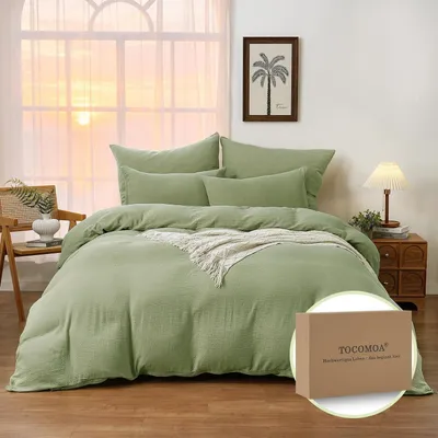 Productafbeelding van Musselin beddengoed, 155x220 cm, 3-delig, 100% katoen, groen