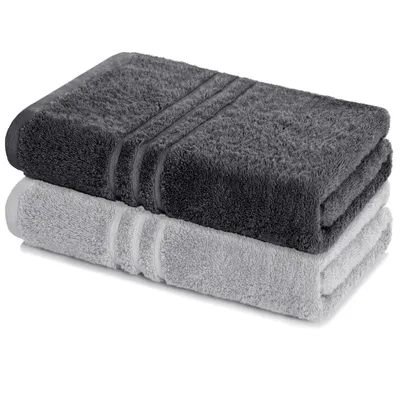 Produktbild von Lavea® 2er Set Saunatuch 80x200 cm, Saunahandtuch, 100% Baumwolle Frottier, saugstark, pflegeleicht 60°C, Elena, Anthrazit & Silber