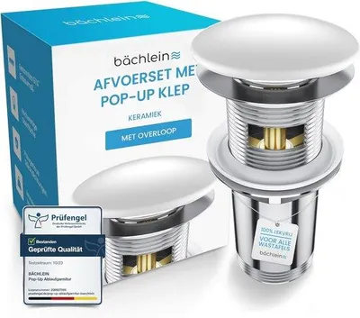 Productafbeelding van Universele afvoergarnituur voor wastafel met overloop en pop-up ventiel