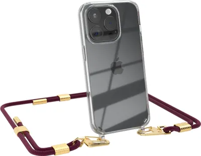 Produktbild von EAZY CASE Handykette für Apple iPhone 15 Pro, Transparente Silikonhülle mit Band, Clear Case, abnehmbar in  Rot