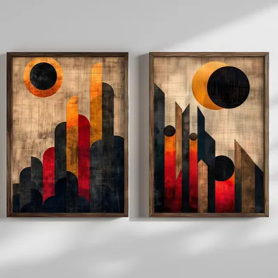 Produktbild von Wallity, HUM111, Dekorativ gerahmtes MDF-Gemälde (2 Stück), 100 % MDF, Mehrfarbig, 50 x 70 x 3,5 cm