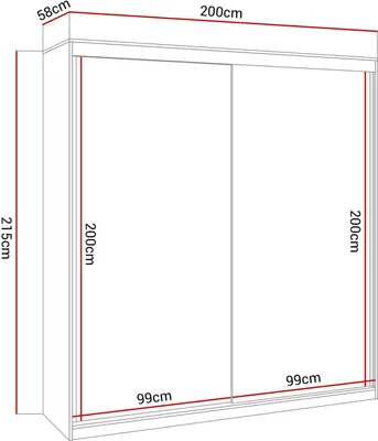 Obrázok produktu pre Šatníková skriňa BASTER II 200 cm so zrkadlom, posuvné dvere, biela / biela