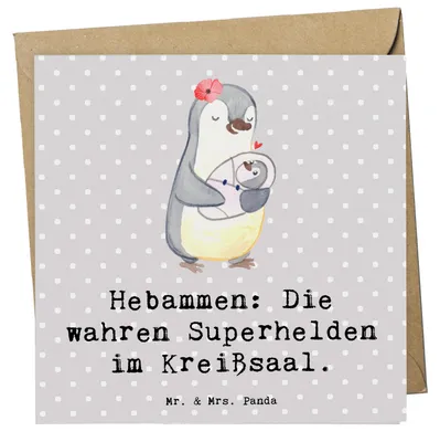 Produktbild von Mr. & Mrs. Panda Glückwunschkarte Hebamme Superhelden - Grau Pastell - Geschenk, zugewandt, Schwangerschaft, handgefertigte Geschenke, doppelkarte, Berufsliebe, faltkarte