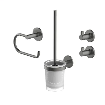 Produktbild von Lenz SIVO Bad-Accessoire Set Graphit, WC-Bürstengarnitur, Papierhalter, 2 Handtuchhaken, Anti-Fingerprint, Wandmontage, 4-teilig, 4290052